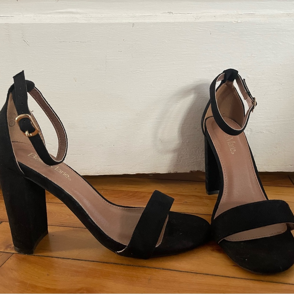 Bella Marie women’s black suede heels size 8. Worn once